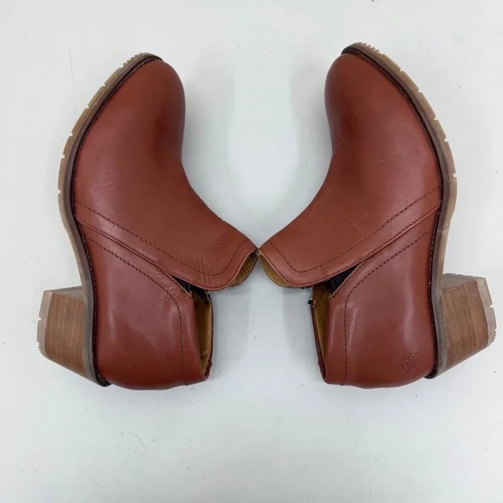 Xena Gravity Cognac Brown Leather Safety Toe Heel Booties Shoes Womens size 10 - Picture 7 of 9